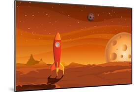 Spaceship-On-Martian-Landscape-Benchart-Mounted Art Print