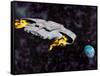 Spaceship with Afterburners Engaged as it Approaches Planet Earth-null-Framed Stretched Canvas