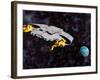 Spaceship with Afterburners Engaged as it Approaches Planet Earth-null-Framed Art Print