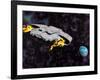 Spaceship with Afterburners Engaged as it Approaches Planet Earth-null-Framed Art Print