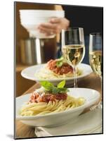 Spaghetti Bolognese and White Wine for Two on Table-null-Mounted Photographic Print