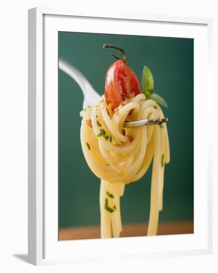 Spaghetti with Cherry Tomato on Fork-null-Framed Photographic Print