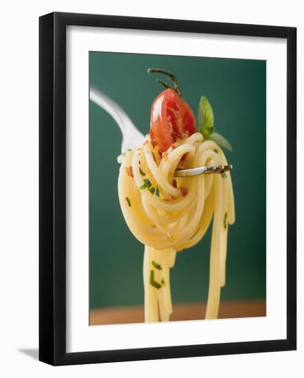 Spaghetti with Cherry Tomato on Fork-null-Framed Photographic Print