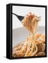 Spaghetti with Meatballs and Tomato Sauce on Fork-null-Framed Stretched Canvas