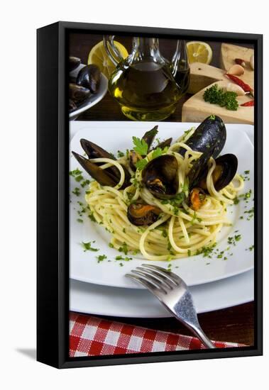 Spaghetti with Mussels (Mytilus Galloprovincialis), Cuisine-Nico Tondini-Framed Stretched Canvas