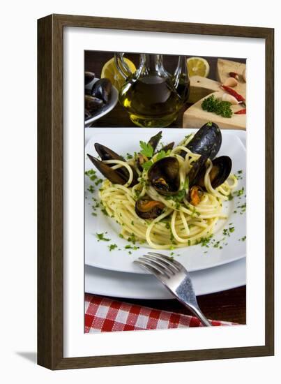 Spaghetti with Mussels (Mytilus Galloprovincialis), Cuisine-Nico Tondini-Framed Photographic Print