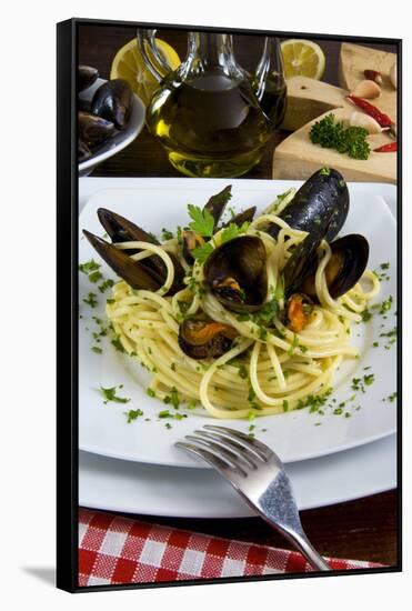 Spaghetti with Mussels (Mytilus Galloprovincialis), Cuisine-Nico Tondini-Framed Stretched Canvas