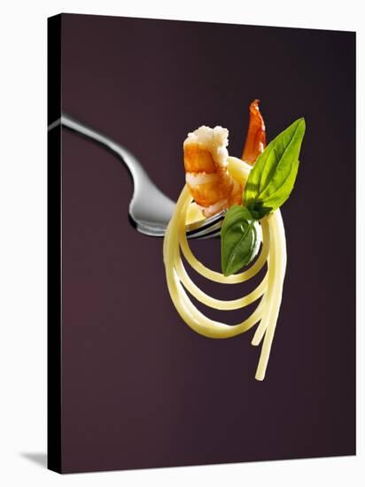 Spaghetti with Shrimp and Basil on a Fork-Kai Stiepel-Stretched Canvas