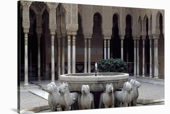 Spain, Andalucia, Granada, Alhambra, Palace of the Lions, Courtyard with Fountain-null-Stretched Canvas