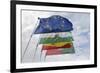 Spain, Andalusia, Granada. Flags on the Vela Tower, the Alhambra-Kevin Oke-Framed Photographic Print