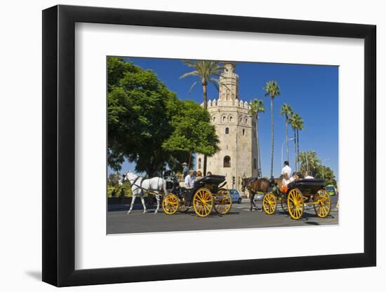 Spain, Andalusia, Seville, Arabian Tower, Torre Del Oro, Horse-Drawn Carriages-Chris Seba-Framed Photographic Print