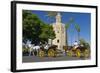 Spain, Andalusia, Seville, Arabian Tower, Torre Del Oro, Horse-Drawn Carriages-Chris Seba-Framed Photographic Print