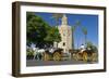 Spain, Andalusia, Seville, Arabian Tower, Torre Del Oro, Horse-Drawn Carriages-Chris Seba-Framed Photographic Print