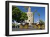 Spain, Andalusia, Seville, Arabian Tower, Torre Del Oro, Horse-Drawn Carriages-Chris Seba-Framed Photographic Print