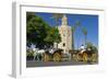 Spain, Andalusia, Seville, Arabian Tower, Torre Del Oro, Horse-Drawn Carriages-Chris Seba-Framed Photographic Print