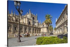 Spain, Andalusia, Seville, Cathedral, Street, Horse-Drawn Carriage-Chris Seba-Stretched Canvas