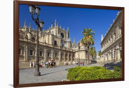 Spain, Andalusia, Seville, Cathedral, Street, Horse-Drawn Carriage-Chris Seba-Framed Photographic Print