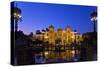 Spain, Andalusia, Seville, Parque De Maria Luisa, Palacio Mudejar, Lighting, Evening-Chris Seba-Stretched Canvas