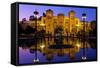 Spain, Andalusia, Seville, Parque De Maria Luisa, Palacio Mudejar, Lighting, Evening-Chris Seba-Framed Stretched Canvas