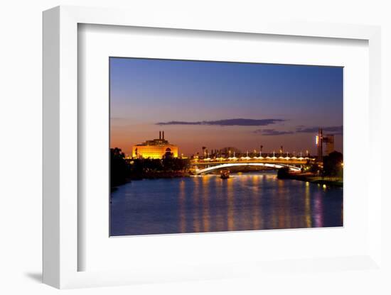 Spain, Andalusia, Seville, Pasarela De La Cartuja, Evening, Bridge, Tourboat-Chris Seba-Framed Photographic Print