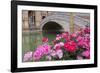 Spain, Andalusia, Seville. Plaza de Espana, ornate bridge with flowers.-Brenda Tharp-Framed Photographic Print