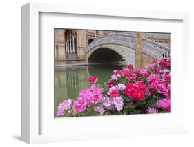 Spain, Andalusia, Seville. Plaza de Espana, ornate bridge with flowers.-Brenda Tharp-Framed Photographic Print