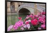 Spain, Andalusia, Seville. Plaza de Espana, ornate bridge with flowers.-Brenda Tharp-Framed Photographic Print