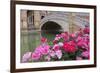 Spain, Andalusia, Seville. Plaza de Espana, ornate bridge with flowers.-Brenda Tharp-Framed Photographic Print