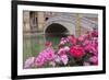 Spain, Andalusia, Seville. Plaza de Espana, ornate bridge with flowers.-Brenda Tharp-Framed Photographic Print