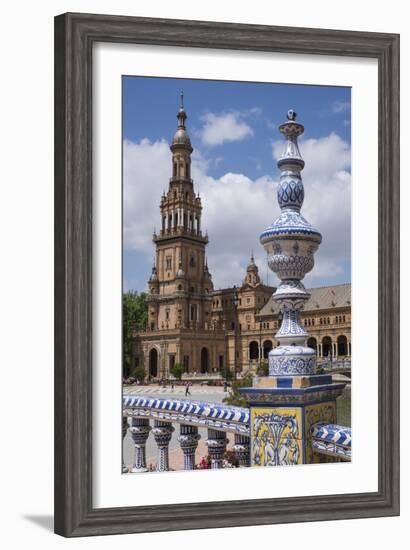 Spain, Andalusia, Seville. Plaza de Espana, ornate bridge.-Brenda Tharp-Framed Photographic Print