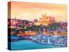 Spain Balearic Islands Majorca Cathedral w Harbour-Markus Bleichner-Stretched Canvas