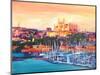 Spain Balearic Islands Majorca Cathedral w Harbour-Markus Bleichner-Mounted Art Print