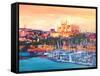 Spain Balearic Islands Majorca Cathedral w Harbour-Markus Bleichner-Framed Stretched Canvas