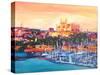 Spain Balearic Islands Majorca Cathedral w Harbour-Markus Bleichner-Stretched Canvas