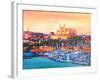 Spain Balearic Islands Majorca Cathedral w Harbour-Markus Bleichner-Framed Art Print