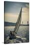 Spain, Barcelona. Sailboat on the Balearic Sea just off the coast.-Christopher Reed-Stretched Canvas