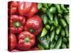 Spain, Barcelona, the Ramblas, la Boqueria Market, Vegetable Shop Display of Peppers-Steve Vidler-Stretched Canvas
