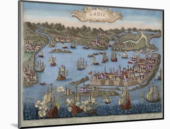 Spain, Cadiz, City and Port, Engraving-null-Mounted Giclee Print