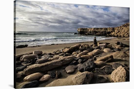 Spain, Canary Islands, Fuerteventura, Beach, Stone Tower, Sea-Andrea Haase-Stretched Canvas