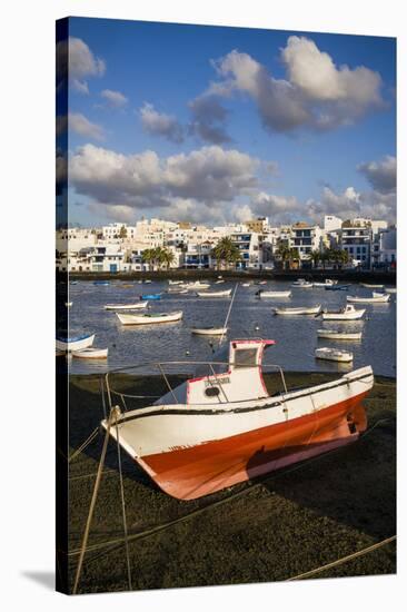 Spain, Canary Islands, Lanzarote, Arecife, Charco De San Gines, Fishing Boats, Dawn-Walter Bibikow-Stretched Canvas