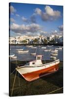 Spain, Canary Islands, Lanzarote, Arecife, Charco De San Gines, Fishing Boats, Dawn-Walter Bibikow-Stretched Canvas