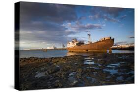 Spain, Canary Islands, Lanzarote, Arecife, Shipwreck of the Ship Telamon, Arecife Port, Dawn-Walter Bibikow-Stretched Canvas