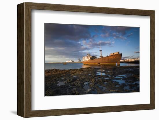 Spain, Canary Islands, Lanzarote, Arecife, Shipwreck of the Ship Telamon, Arecife Port, Dawn-Walter Bibikow-Framed Photographic Print