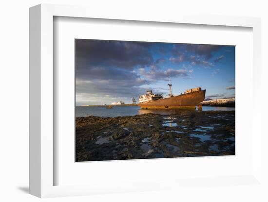 Spain, Canary Islands, Lanzarote, Arecife, Shipwreck of the Ship Telamon, Arecife Port, Dawn-Walter Bibikow-Framed Photographic Print