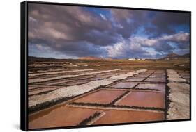 Spain, Canary Islands, Lanzarote, El Golfo, Salinas De Janubio, Salt Evaporation Pans, Sunset-Walter Bibikow-Framed Stretched Canvas