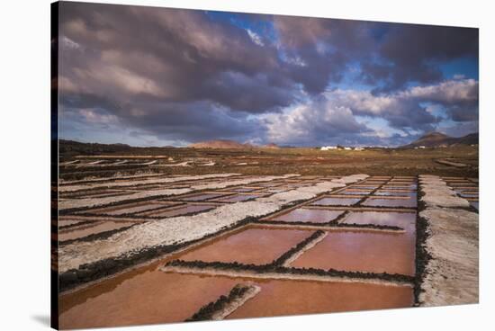 Spain, Canary Islands, Lanzarote, El Golfo, Salinas De Janubio, Salt Evaporation Pans, Sunset-Walter Bibikow-Stretched Canvas