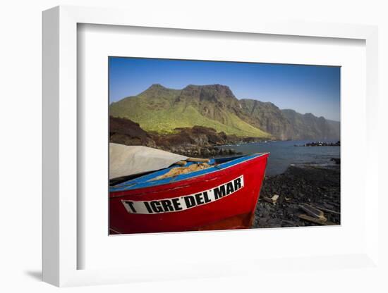 Spain, Canary Islands, Tenerife, Punta De Teno, Fishing Boats and Coastal Landscape-Walter Bibikow-Framed Photographic Print