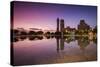 Spain, Canary Islands, Tenerife, Santa Cruz De Tenerife, Plaza De Espana, City Reflection, Dawn-Walter Bibikow-Stretched Canvas