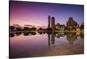 Spain, Canary Islands, Tenerife, Santa Cruz De Tenerife, Plaza De Espana, City Reflection, Dawn-Walter Bibikow-Stretched Canvas