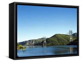 Spain, Castile and Leon, Barrios De Luna Reservoir and Cable-Stayed Bridge-null-Framed Stretched Canvas